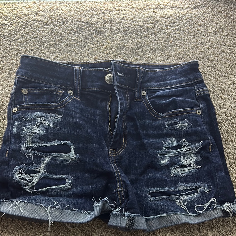 American Eagle Outfitters Dark Blue Ripped Jean Shorts
